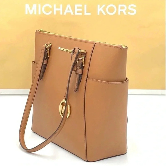 Michael Kors Large Charlotte Tote Bag Luggage Leather Luggage Brown - Picture 5 of 14